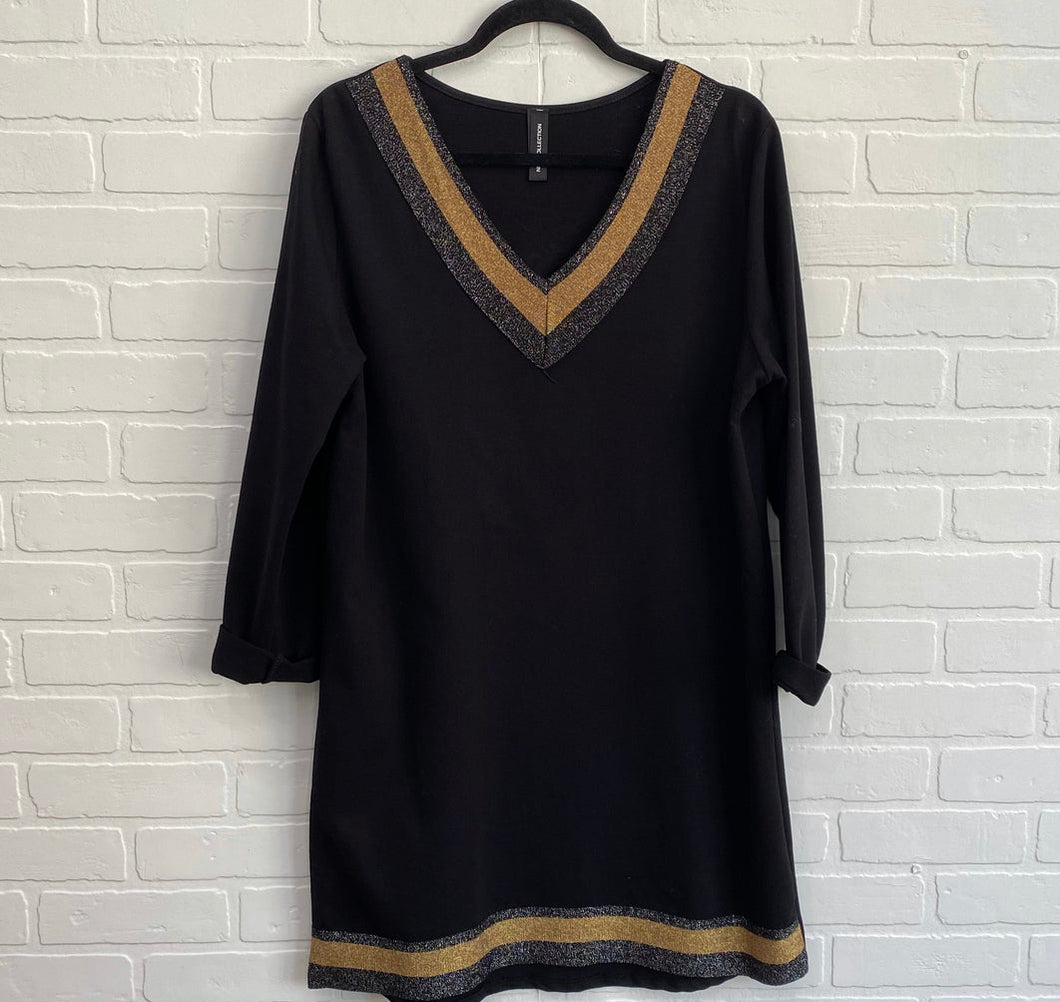 Black Long Sleeve Dress With Gold And Silver Detailing