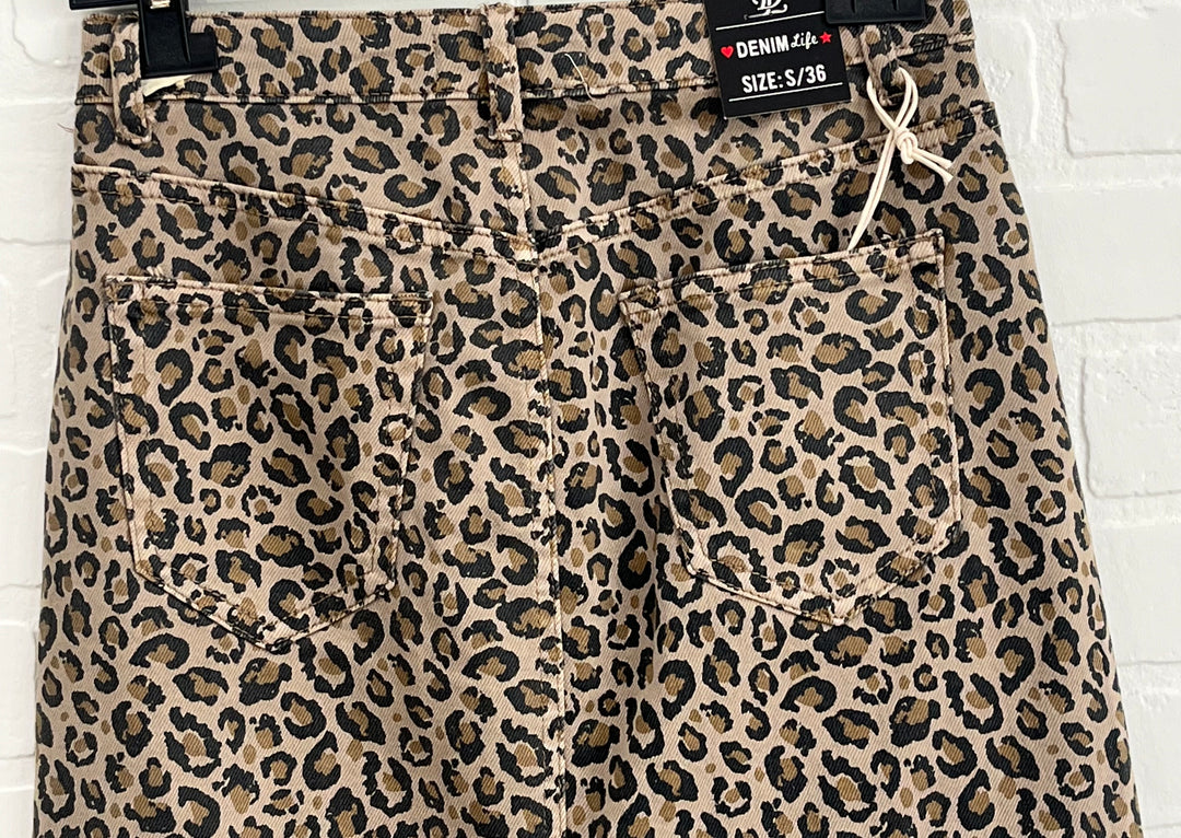 Animal print denim skirt