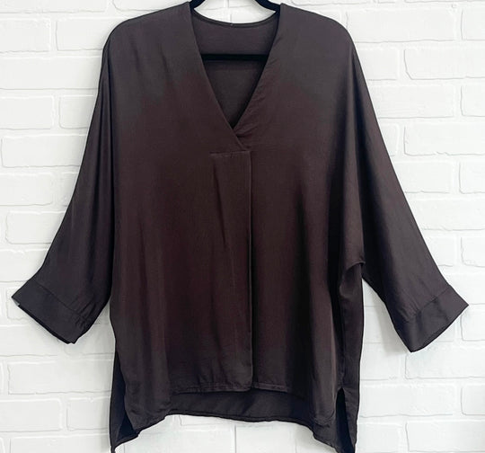 Belle V-neck satin blouse