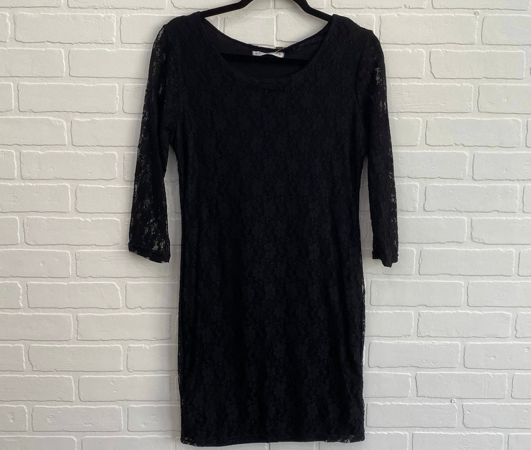 Black Lace Mini Dress With Mid Length Sleeves