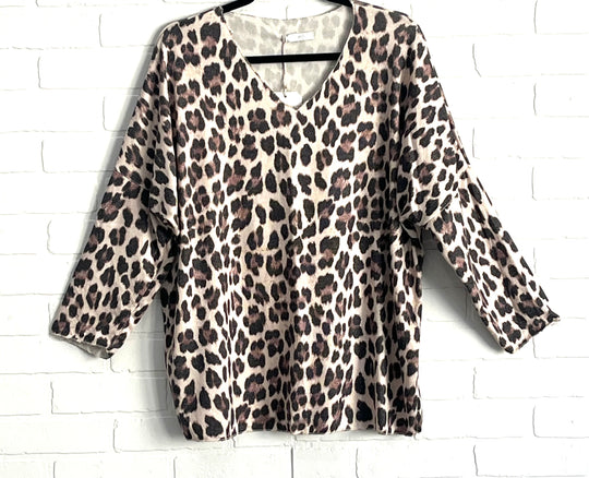 Animal print v-neck sweater