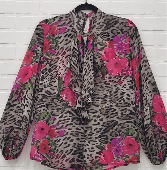 Georgette animal & flower print blouse