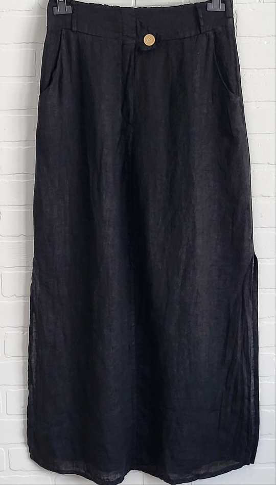 Long Linen Side Slids Skirt
