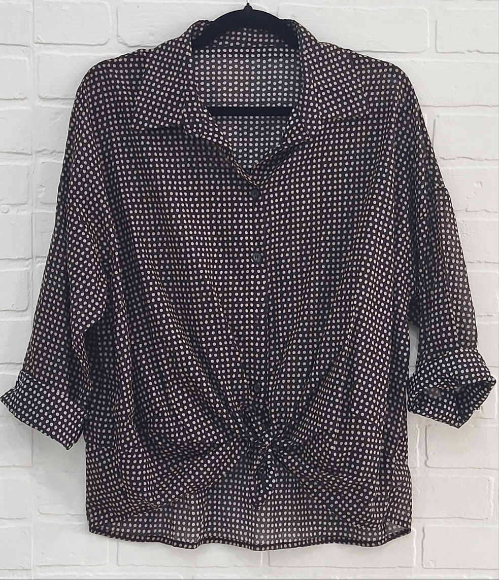 Polka Dot Cotton Button-Down Blouse