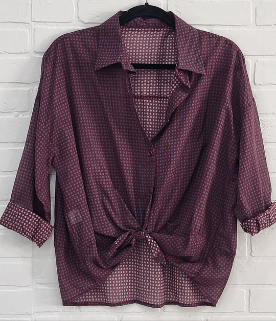 Polka Dot Cotton Button-Down Blouse