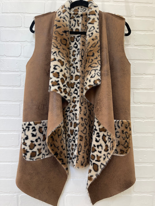 Animal print faux fur vest