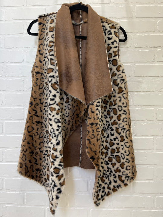 Animal print faux fur vest