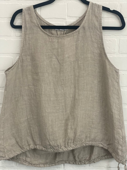 Sleeveless drawstring linen top