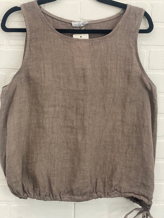 Sleeveless drawstring linen top
