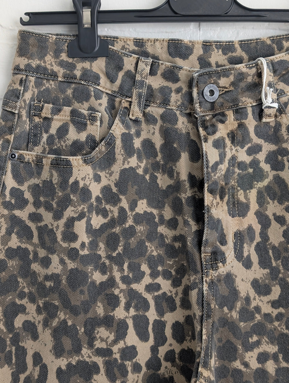 Animal print denim wide pants