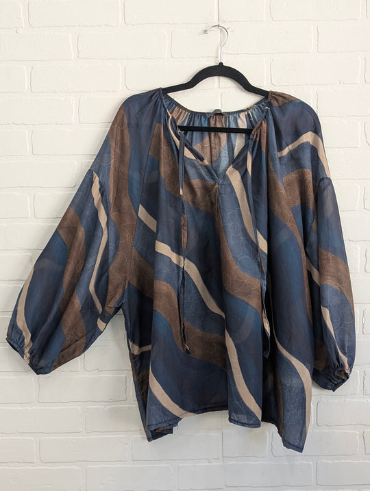 Abstract Wave Print Boho Blouse