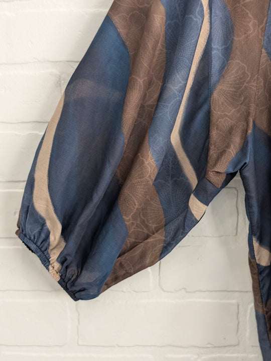 Abstract Wave Print Boho Blouse
