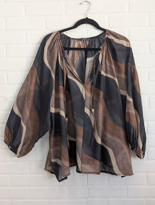 Abstract Wave Print Boho Blouse