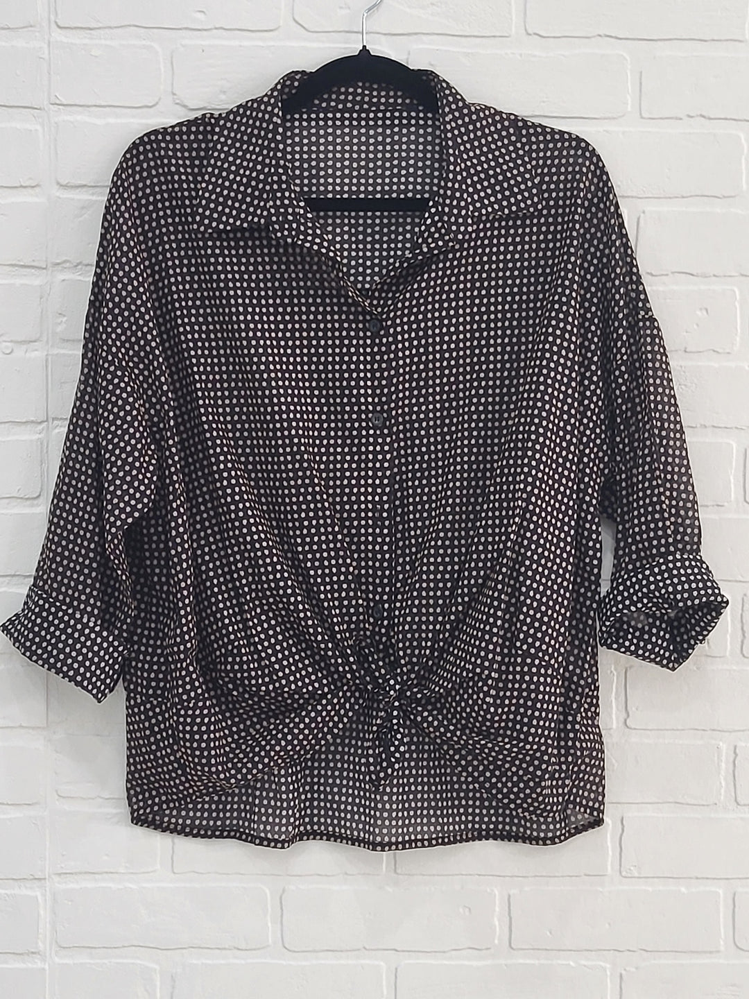 Polka Dot Cotton Button-Down Blouse