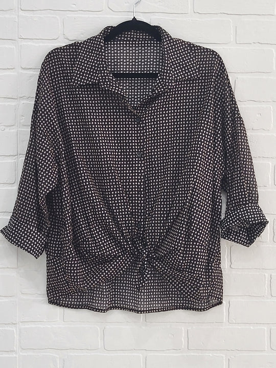Polka Dot Cotton Button-Down Blouse