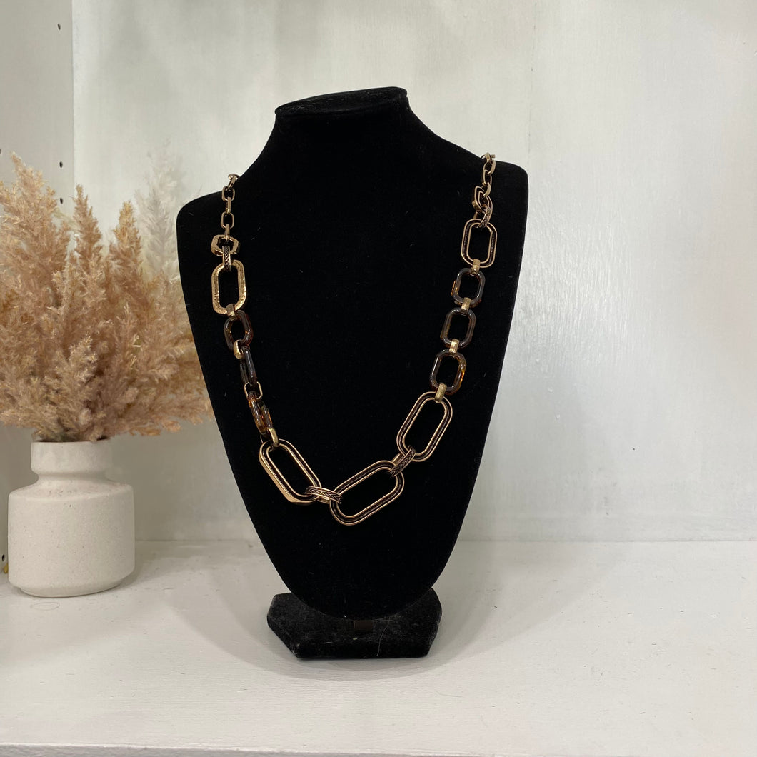 Gold And Amber Long Chain Necklace