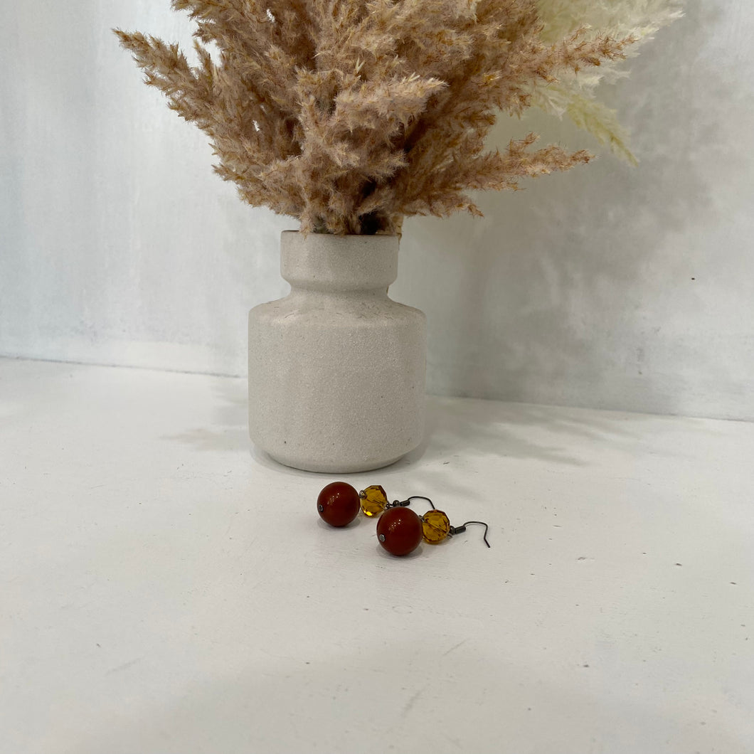 Amber Crystal With A Red Circle Earring