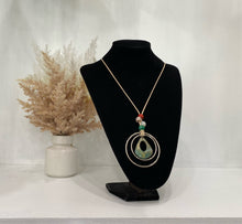 Load image into Gallery viewer, Gold Necklace With Coloured Beads And Green And Yellow Pendant
