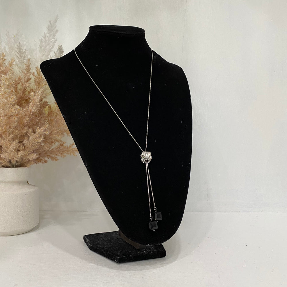Silver Necklace With A Square Jewel Pendant
