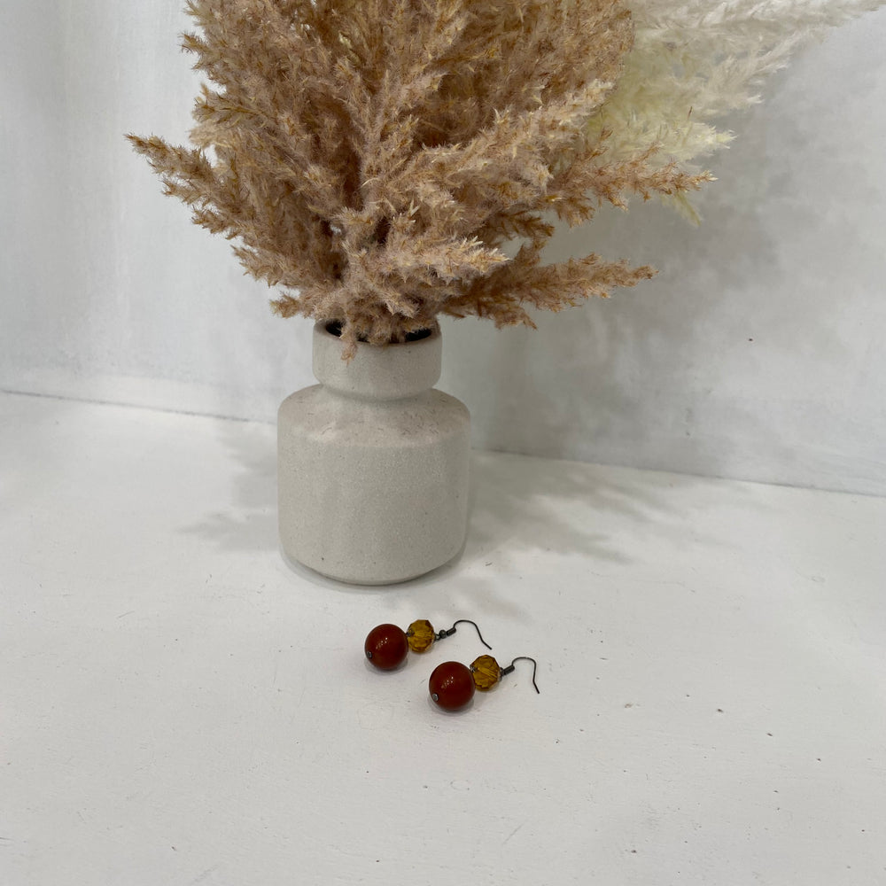 Amber Crystal With A Red Circle Earring