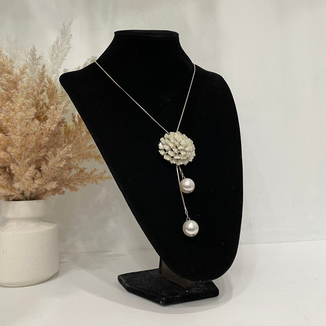 Silver Flower Necklace With Hanging Beads