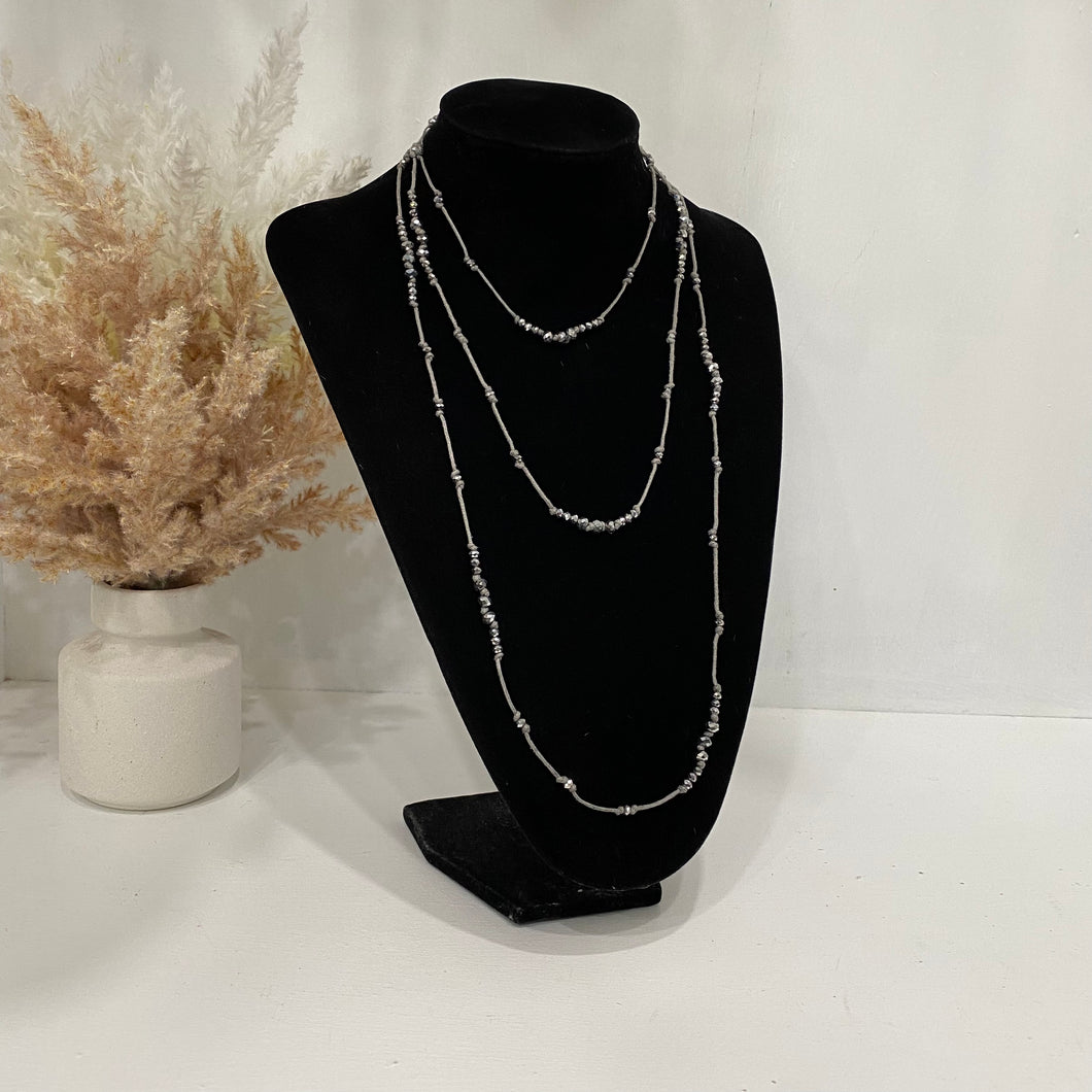 Long Silver Necklace With Asymmetrical Gems