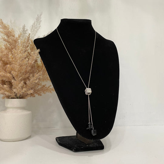 Silver Necklace With A Square Jewel Pendant