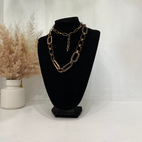 Gold And Amber Long Chain Necklace