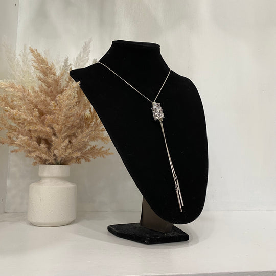 Silver Necklace With A Crystalized Adjustable Pendant