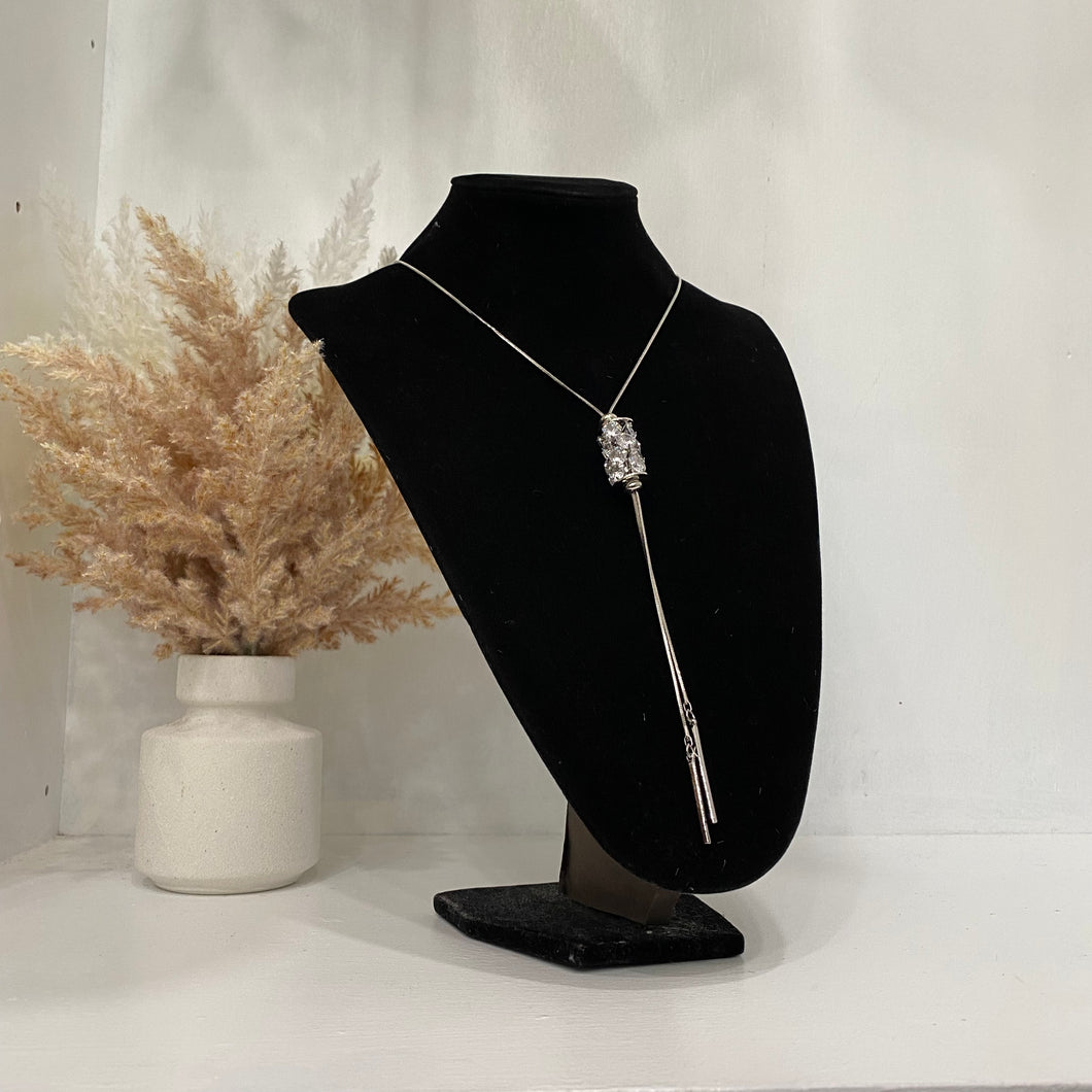 Silver Necklace With A Crystalized Adjustable Pendant