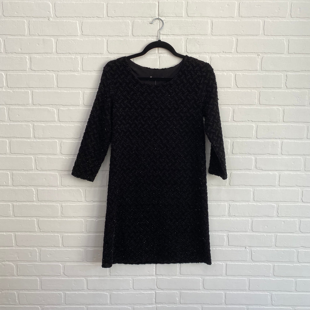 Sequenced Black Mini Dress With Mid Length Sleeves