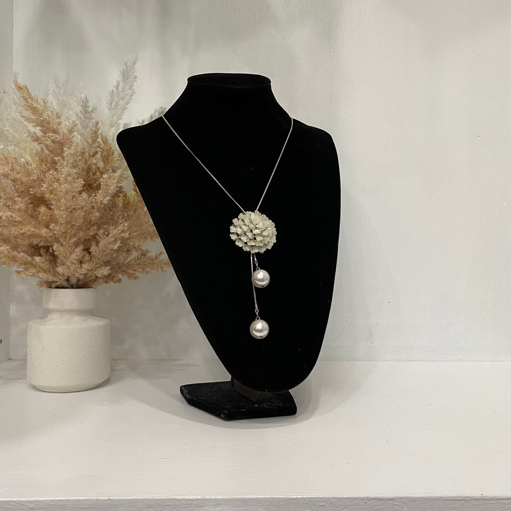Silver Flower Necklace With Hanging Beads