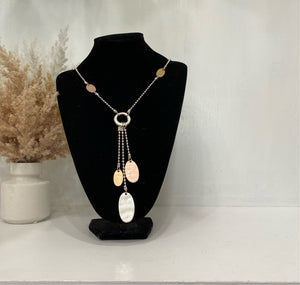 Silver Chain with Silver, Gold, And Rose Gold Dangling Ovals