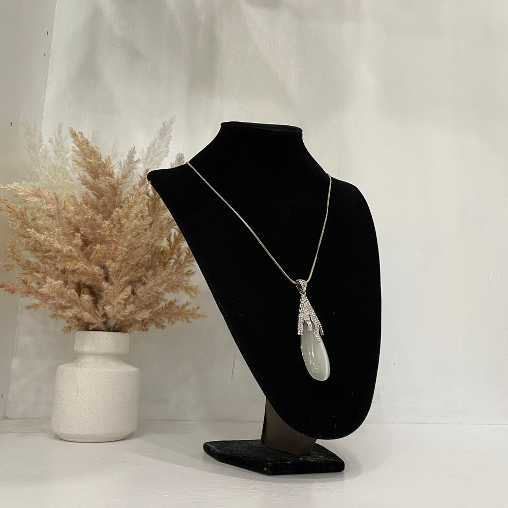 Silver Gem Necklace With A Large Crystal Pendant